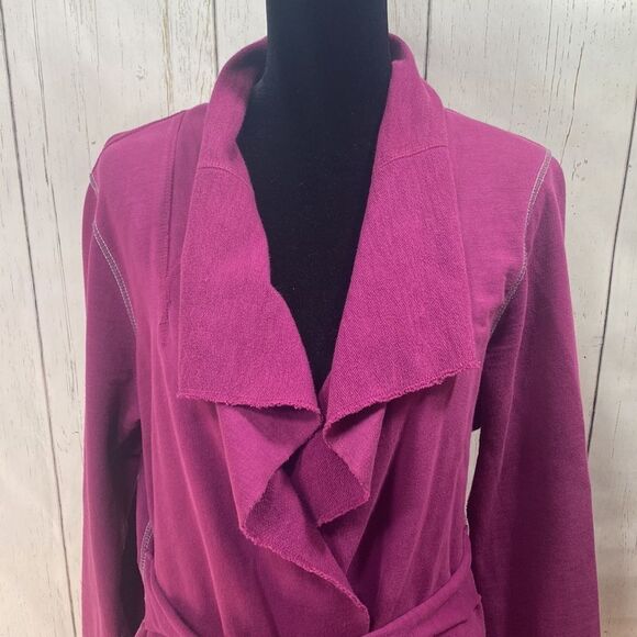 Lucky Brand Womens Terry Wrap Cotton Burgundy Belted Jacket - Picture 5 of 12